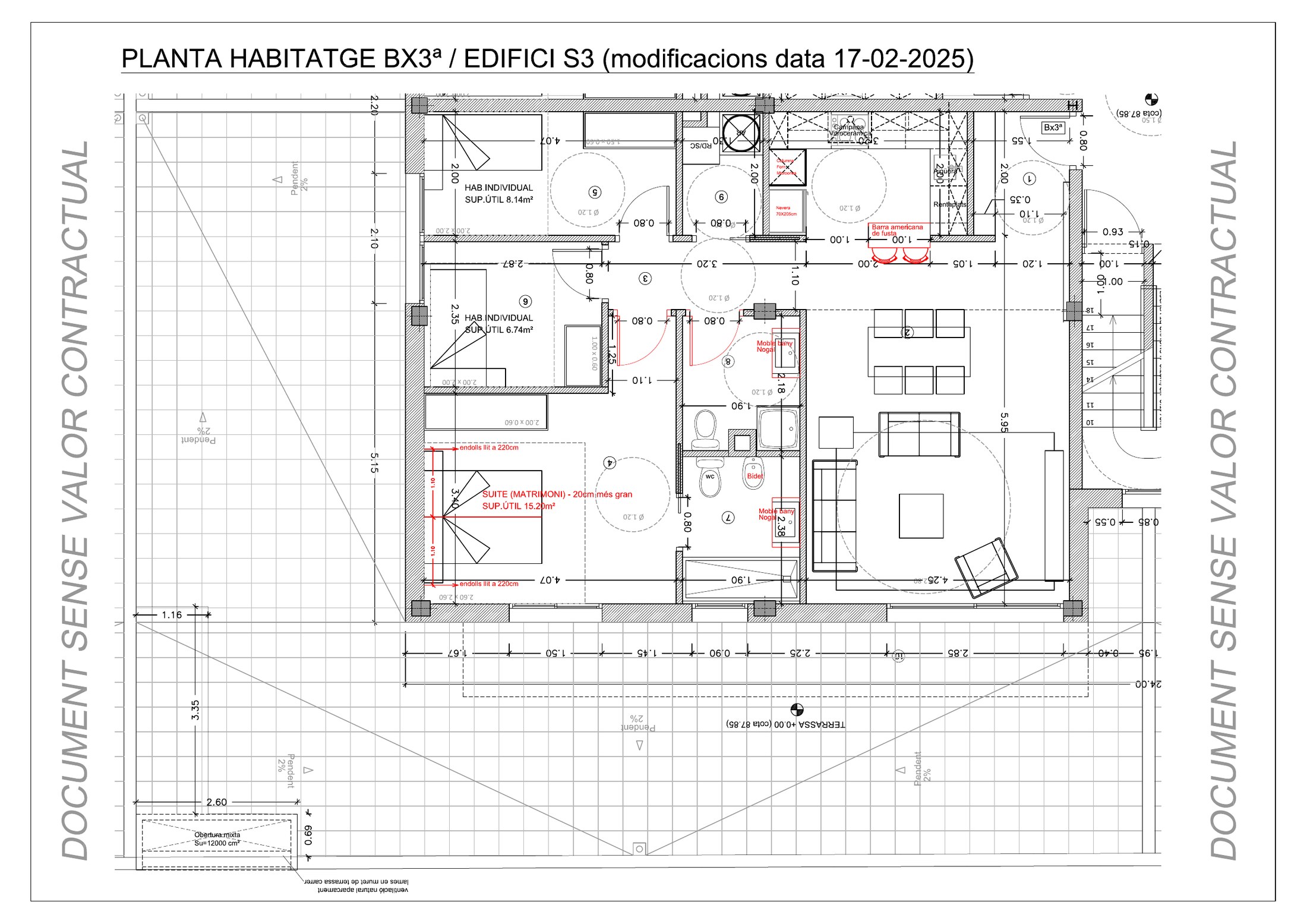 Plano de distribución de la vivienda BX3, edificio S3