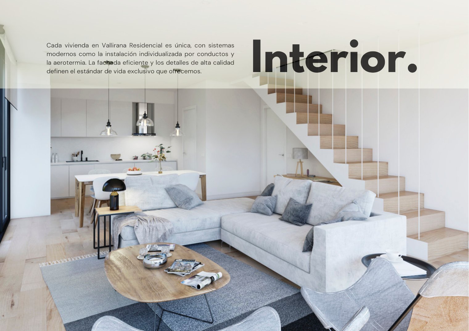 Salón con escalera de una vivienda del Tipo Inferior de Residencial Vallirana